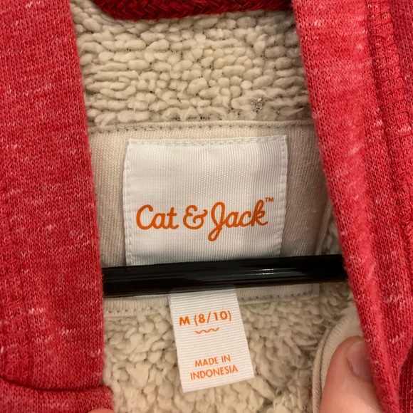 Cat & Jack target boys red fuzzy hoodie jacket zipper pockets size M 8/10 Sherpa - Picture 6 of 9